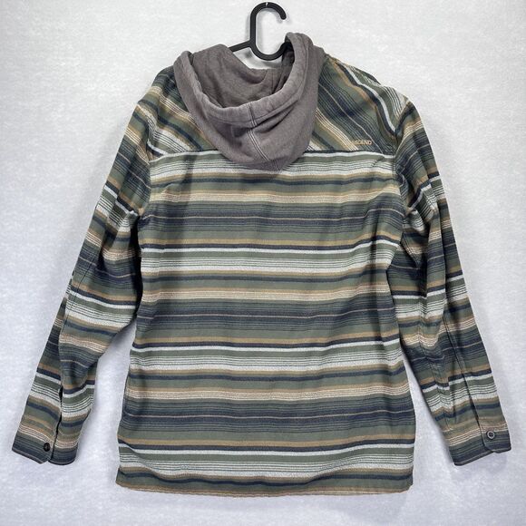 ASCEND Mens Medium Long Sleeve Hooded Shirt Jacket Shacket Green Black Stripe - Picture 11 of 12